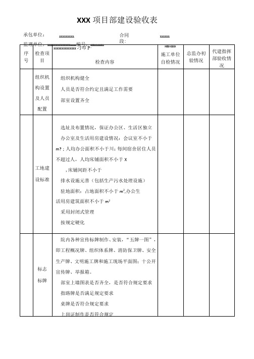 标准化驻地建设场站建设 验收表