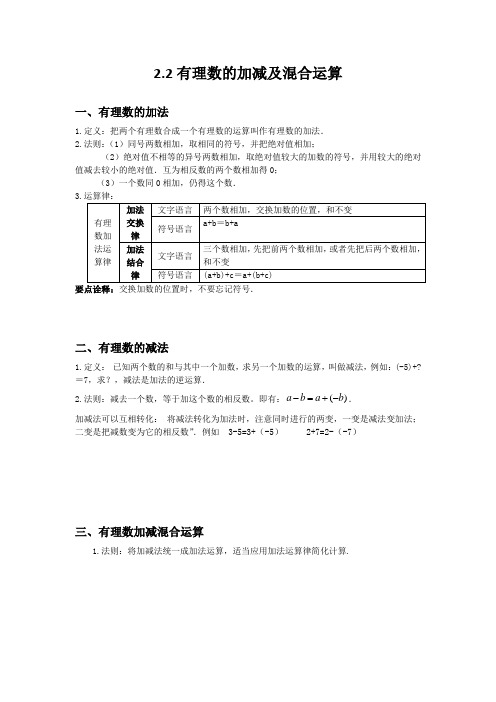 2.2有理数的加减及加减混合运算 讲义 北师大版数学七年级上册(2024年)新版教材