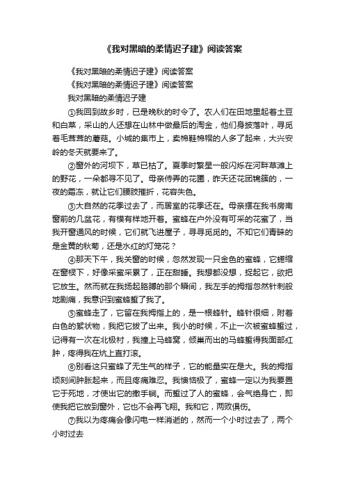 《我对黑暗的柔情迟子建》阅读答案