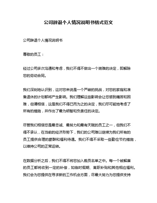 公司辞退个人情况说明书格式范文