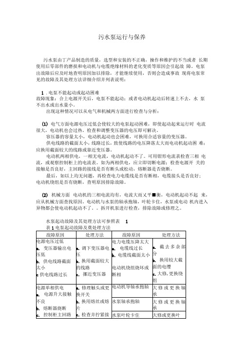 污水泵常见故障与维修