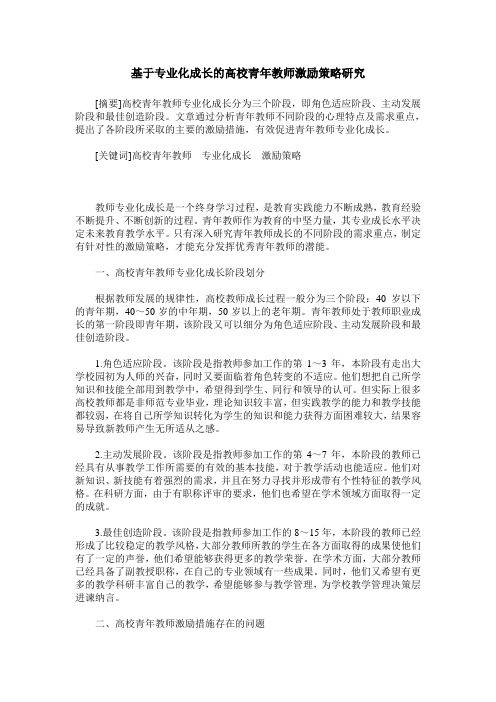 基于专业化成长的高校青年教师激励策略研究