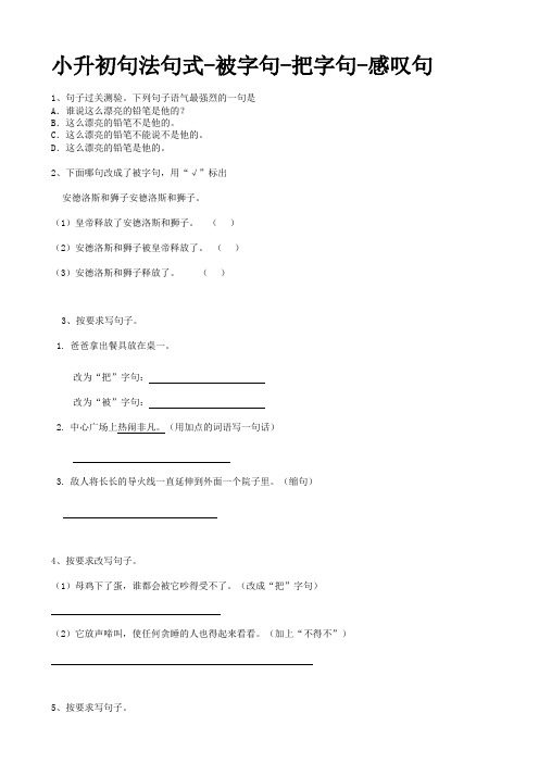 小升初语文专项训练专题复习试卷---句子句法被、把、感、双重否定、句式变换专项训练3套试卷带答案