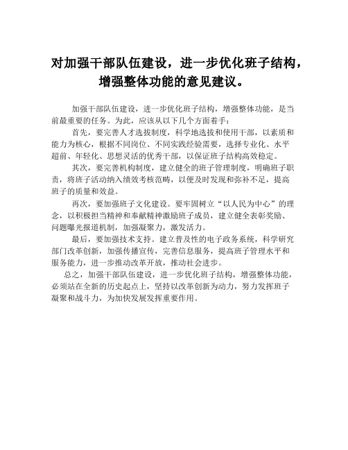 对加强干部队伍建设,进一步优化班子结构,增强整体功能的意见建议。