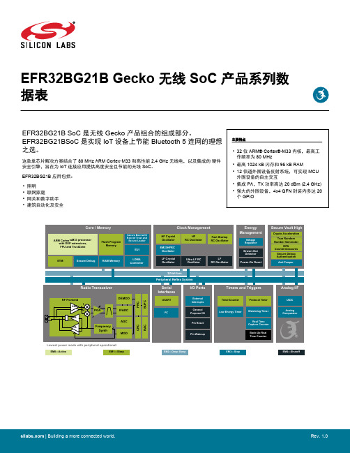 Silicon Labs EFR32BG21B Gecko 无线 SoC 产品系列介绍说明书