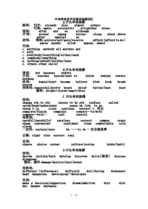 中考英语首字母填词高频词汇