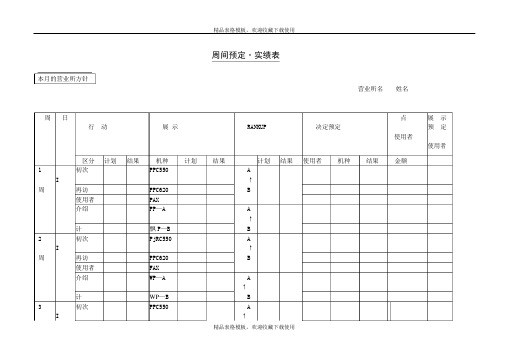 周间预定实绩表模板