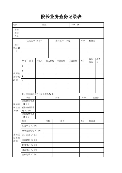 院长业务查房记录表