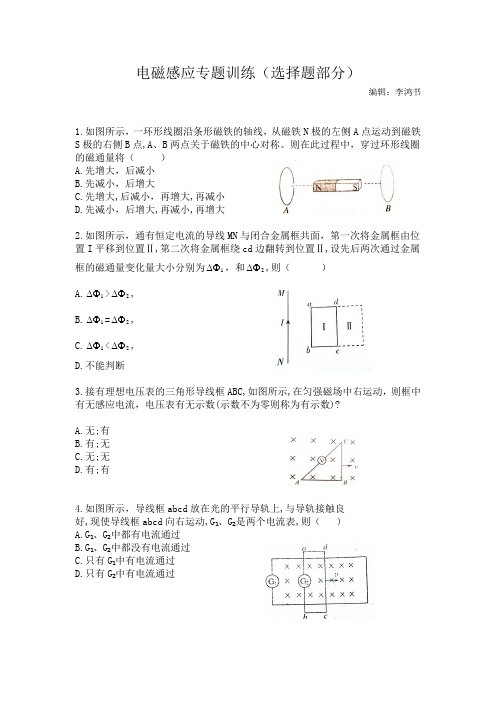 高中物理选修3-2 电磁感应专题训练(选择题)