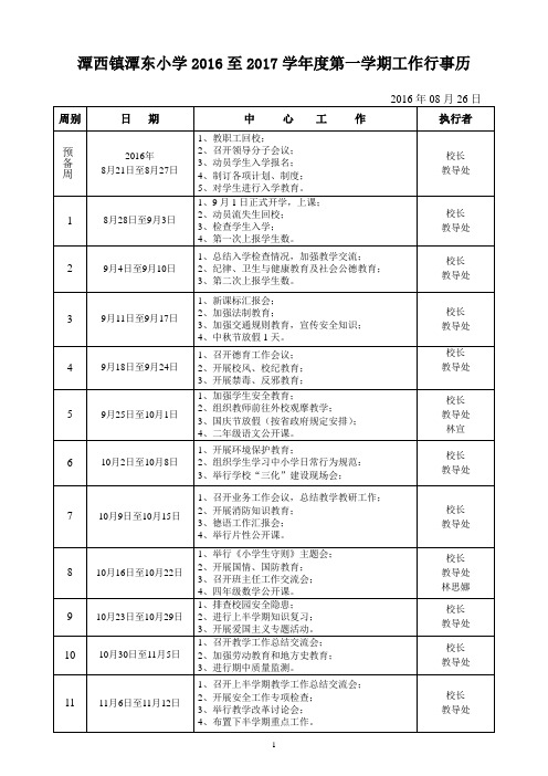 潭西镇潭东小学2016至2017学年度第一学期工作行事历