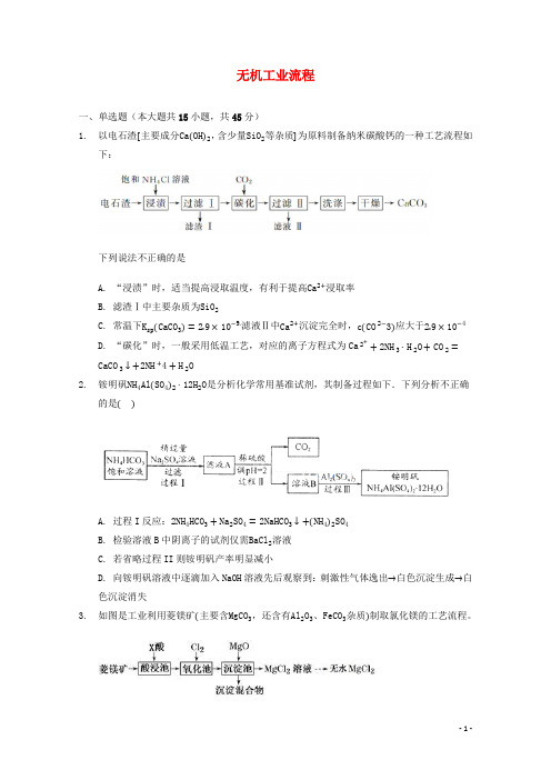 2022届高三化学一轮复习工艺流程题专题周练03无机工业流程含解析