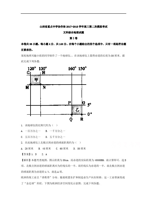 山西省重点中学协作体2018届高三第二次模拟考试文科综合地理试题