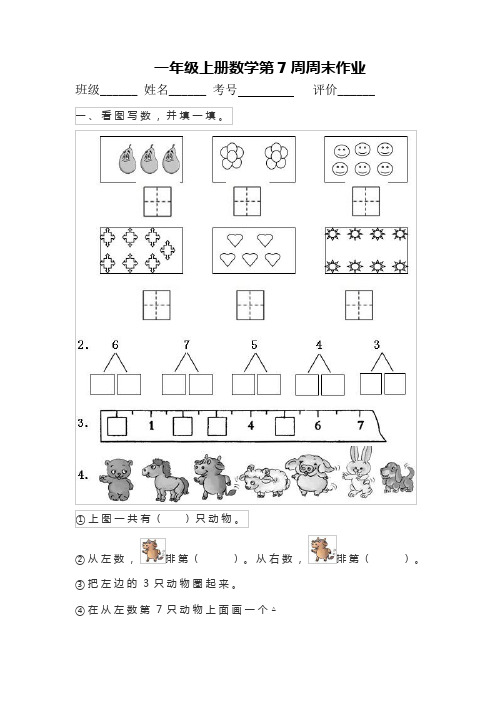 【人教版】一年级上册数学试题：第7周周末作业