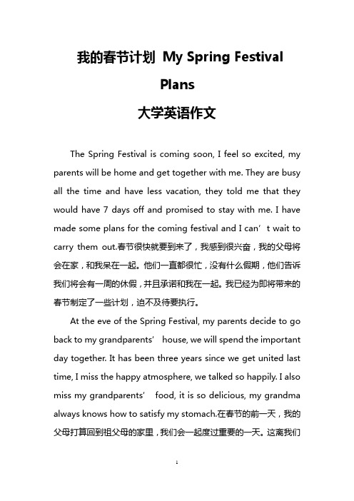 我的春节计划 My Spring Festival Plans(大学英语作文)