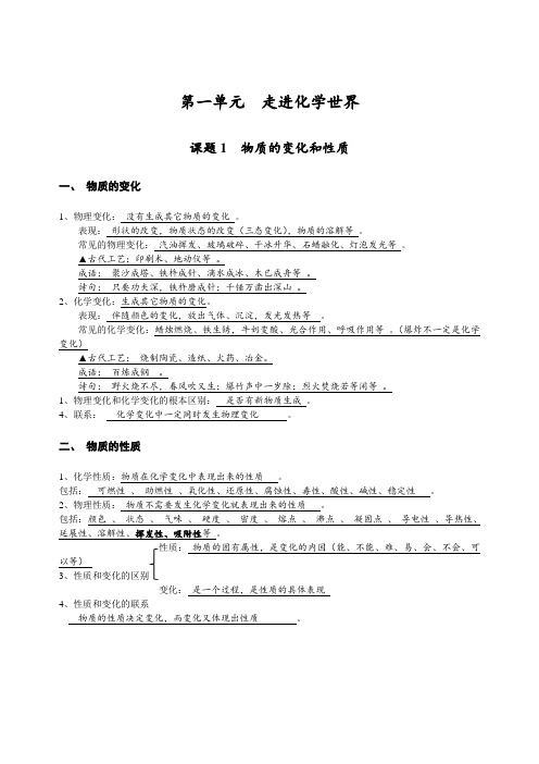 初中化学人教版第一单元 走进化学世界 知识点整理(全面,带答案)