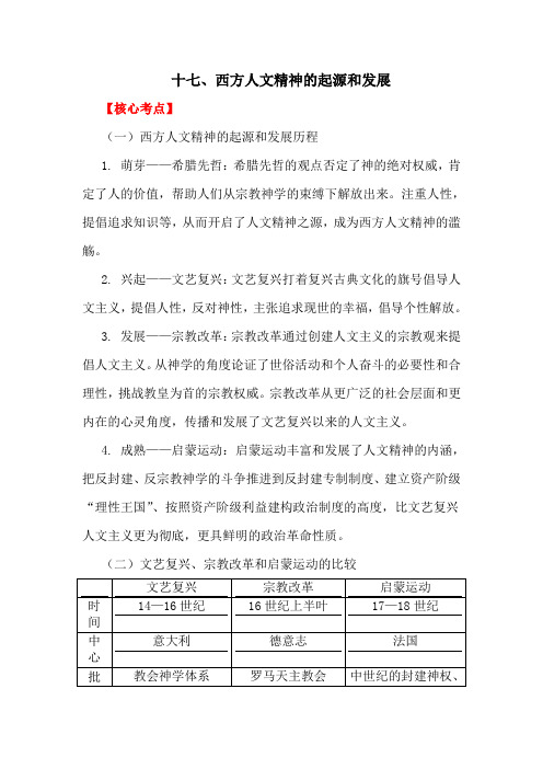 西方人文精神的起源和发展导学案