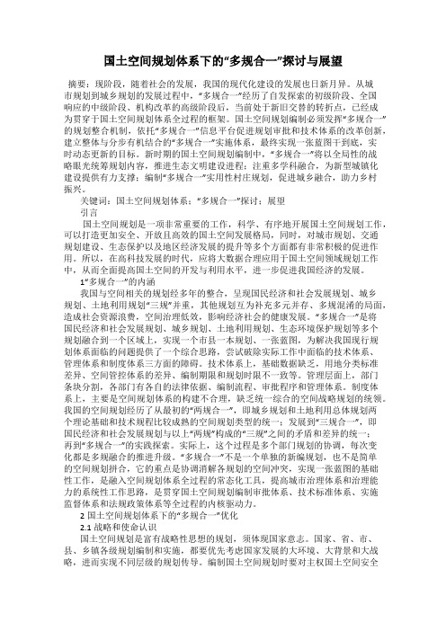 国土空间规划体系下的“多规合一”探讨与展望