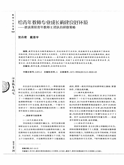 给青年教师专业成长构建良好环境——摭谈溧阳青年教师E团队的研修策略