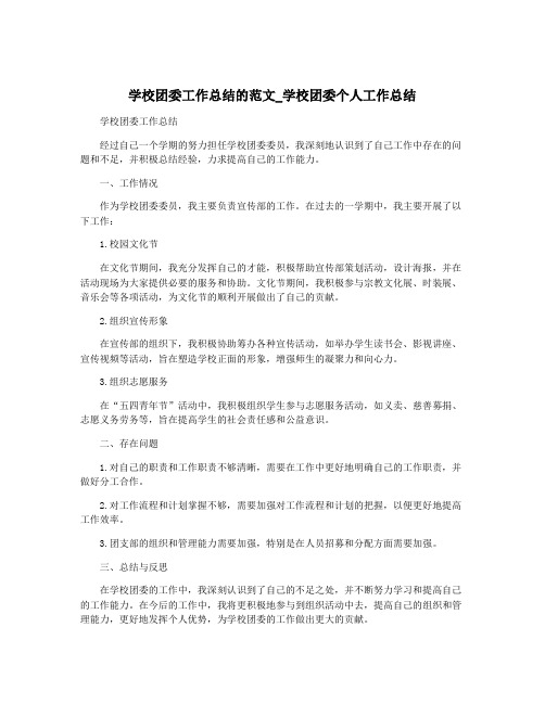 学校团委工作总结的范文_学校团委个人工作总结