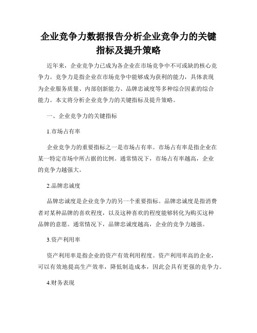 企业竞争力数据报告分析企业竞争力的关键指标及提升策略