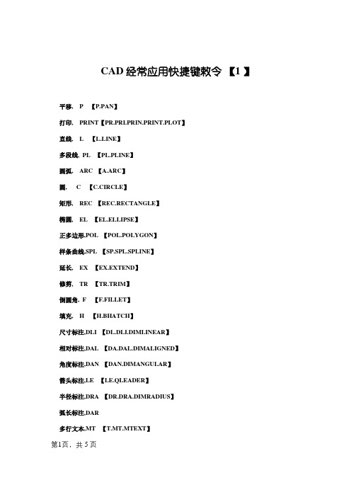 CAD常用快捷键命令