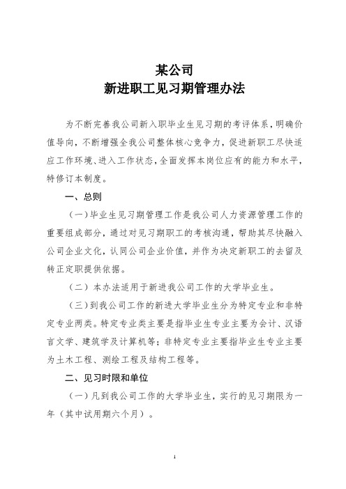 公司新进职工见习期管理办法