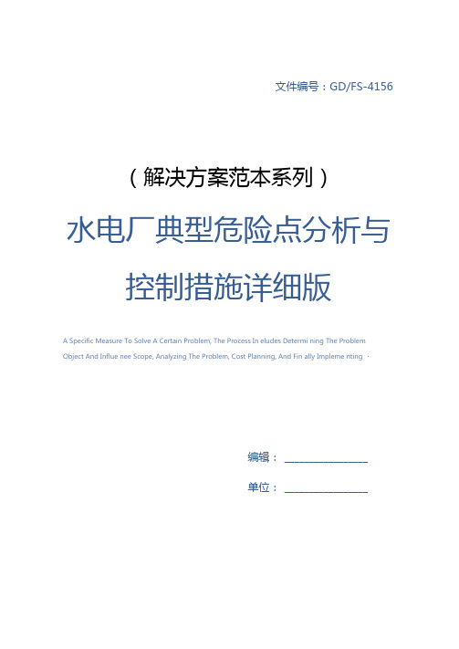 水电厂典型危险点分析与控制措施详细版