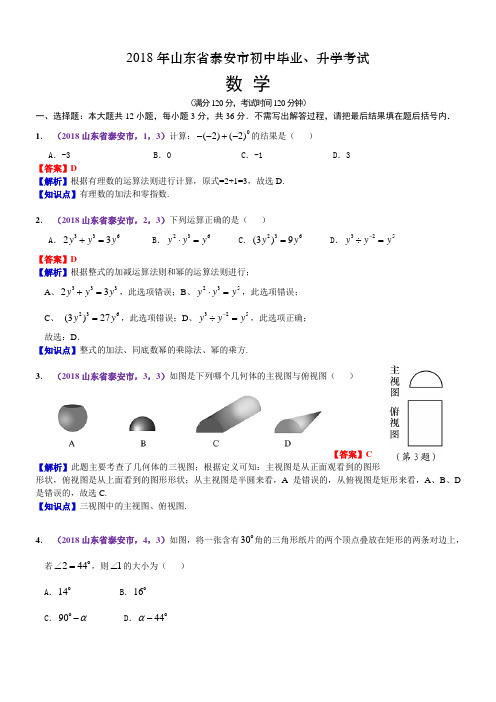 2018年山东省泰安市中考数学解析