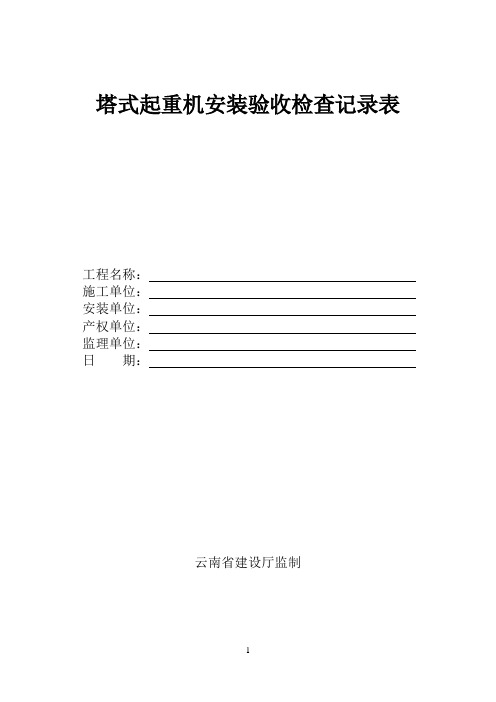 吊式起重机械安装后的验收记录(表一至表十三)此表作为塔机日常检查表格,供企业自主选择使用