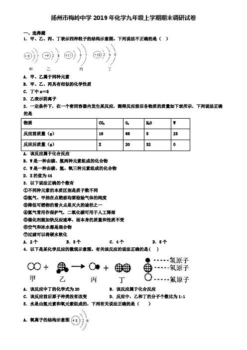 扬州市梅岭中学2019年化学九年级上学期期末调研试卷