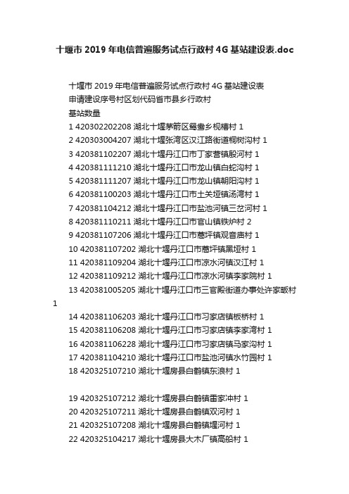 十堰市2019年电信普遍服务试点行政村4G基站建设表.doc