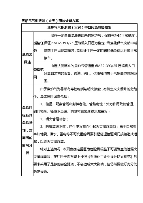 焦炉气气柜泄漏(火灾)事故处置方案