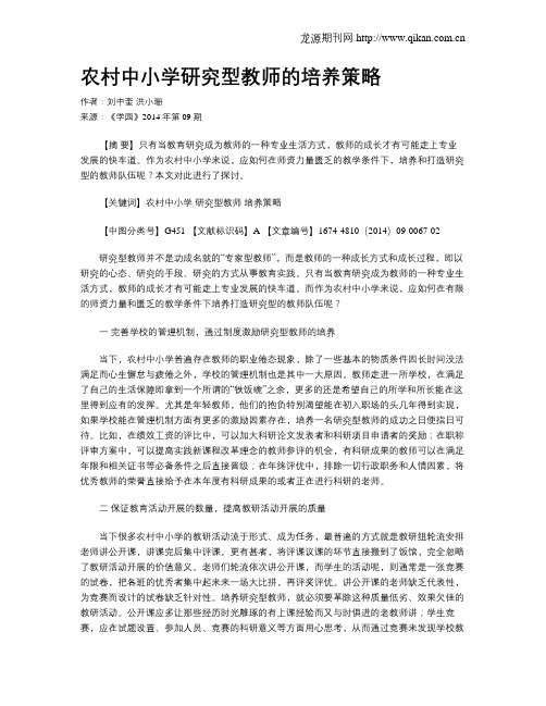农村中小学研究型教师的培养策略