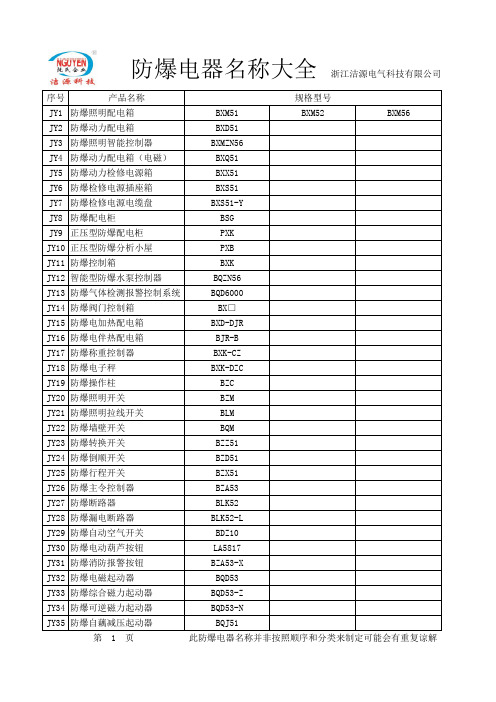 防爆电器名称大全