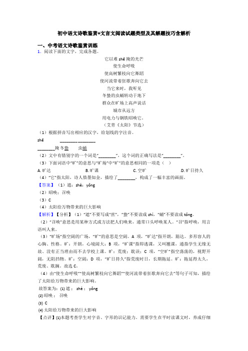 初中语文诗歌鉴赏+文言文阅读试题类型及其解题技巧含解析