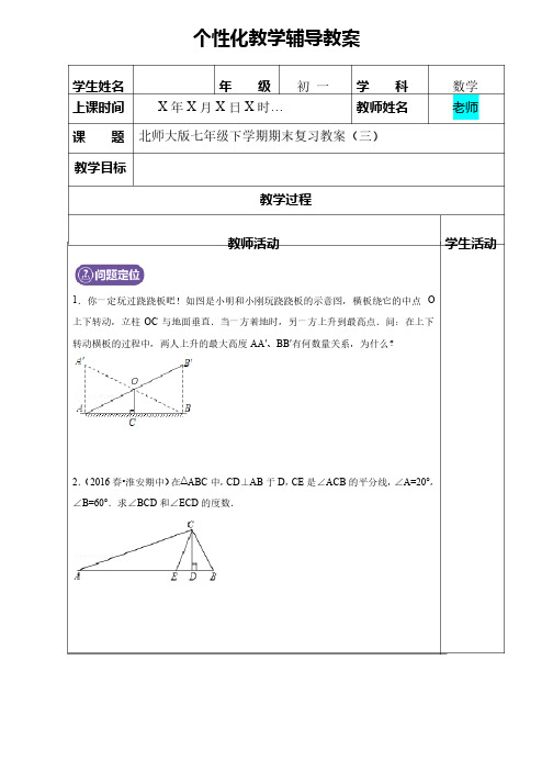 北师版七年级数学下册期末复习教案（三）