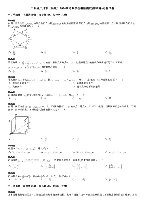 广东省广州市(新版)2024高考数学统编版摸底(冲刺卷)完整试卷