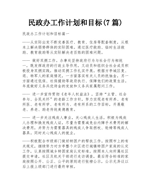 民政办工作计划和目标(7篇)