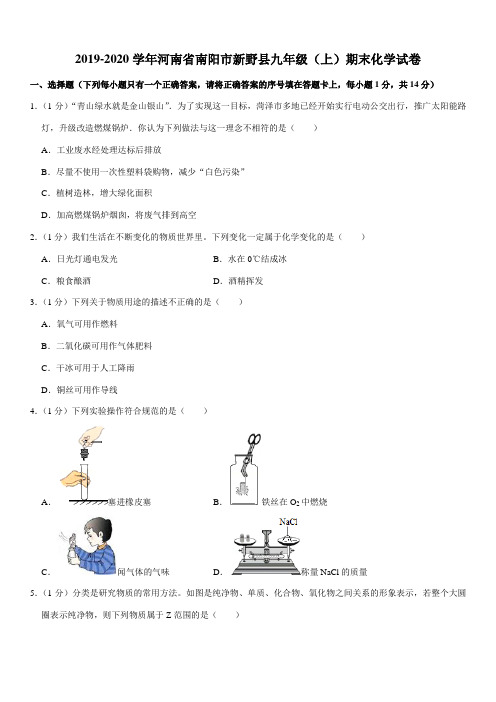 2019-2020学年河南省南阳市新野县九年级(上)期末化学试卷
