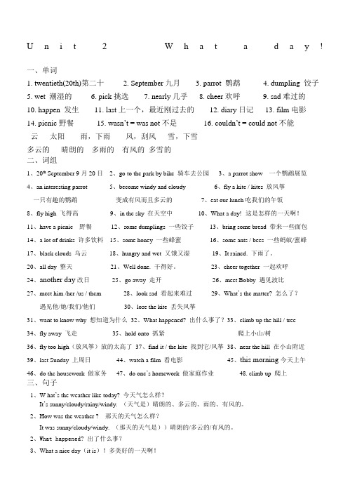 苏教版六年级英语上册Unit 2重点整理