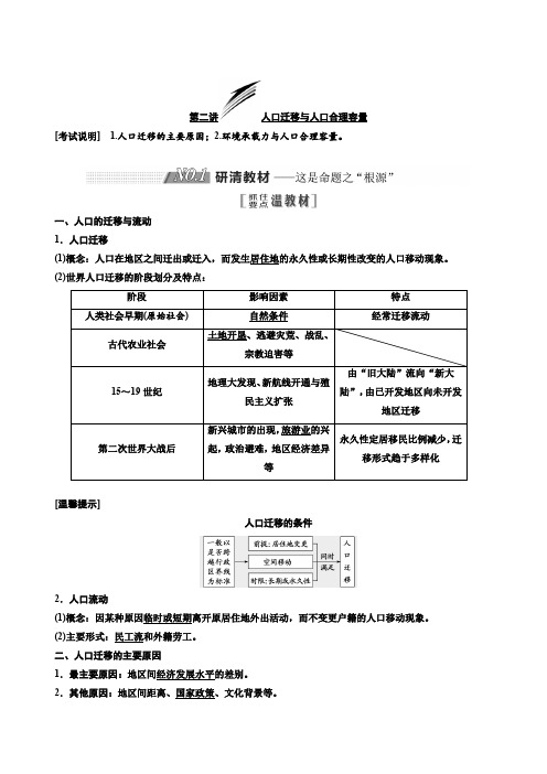 2020版高考地理新设计一轮复习江苏专版讲义：第二部分第一单元第二讲人口迁移与人口合理容量含答案