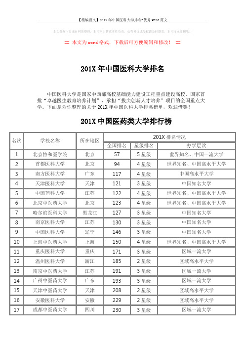 【精编范文】201X年中国医科大学排名-优秀word范文 (8页)