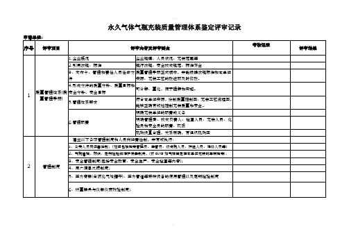 永久气体气瓶充装(质量管理体系)鉴定评审记录表