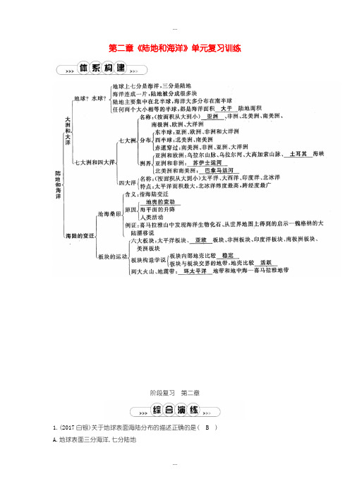 2020届人教版七年级地理上册第二章陆地和海洋单元复习训练-含解析