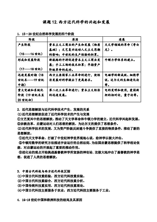 课题12西方近代科学的兴起和发展