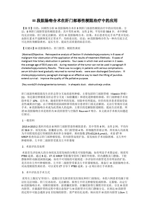 III段胆肠吻合术在肝门部恶性梗阻治疗中的应用
