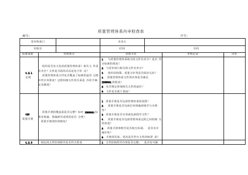 质量管理体系内审检查表