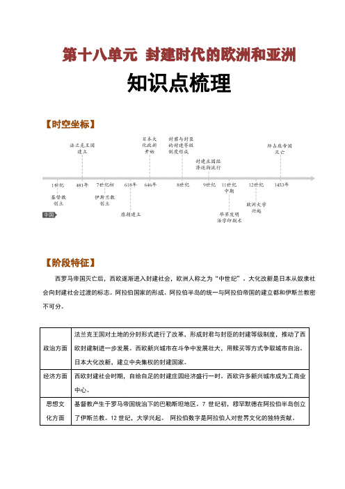 第十八单元  封建时代的欧洲和亚洲(知识点梳理)