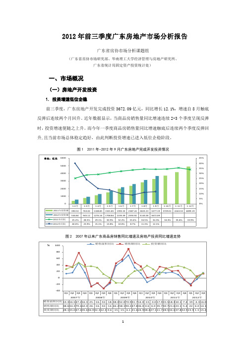 2012年前三季度广东区域房地产市场分析报告