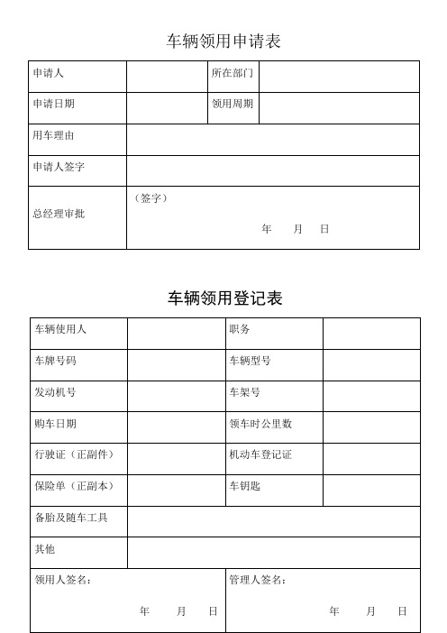 公司车辆领用登记表